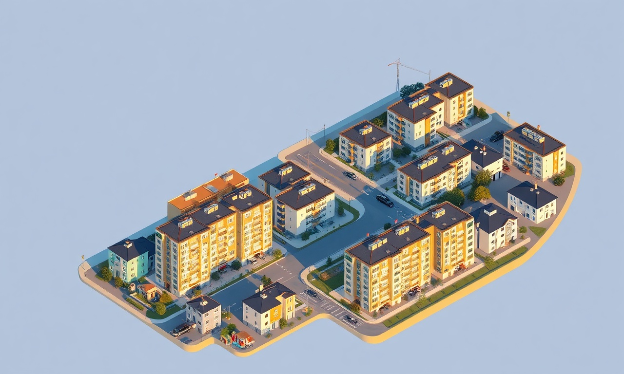 Yenipazar Bilecik konut silueti — apartman blokları ve yeni site yapıları izometrik illüstrasyon