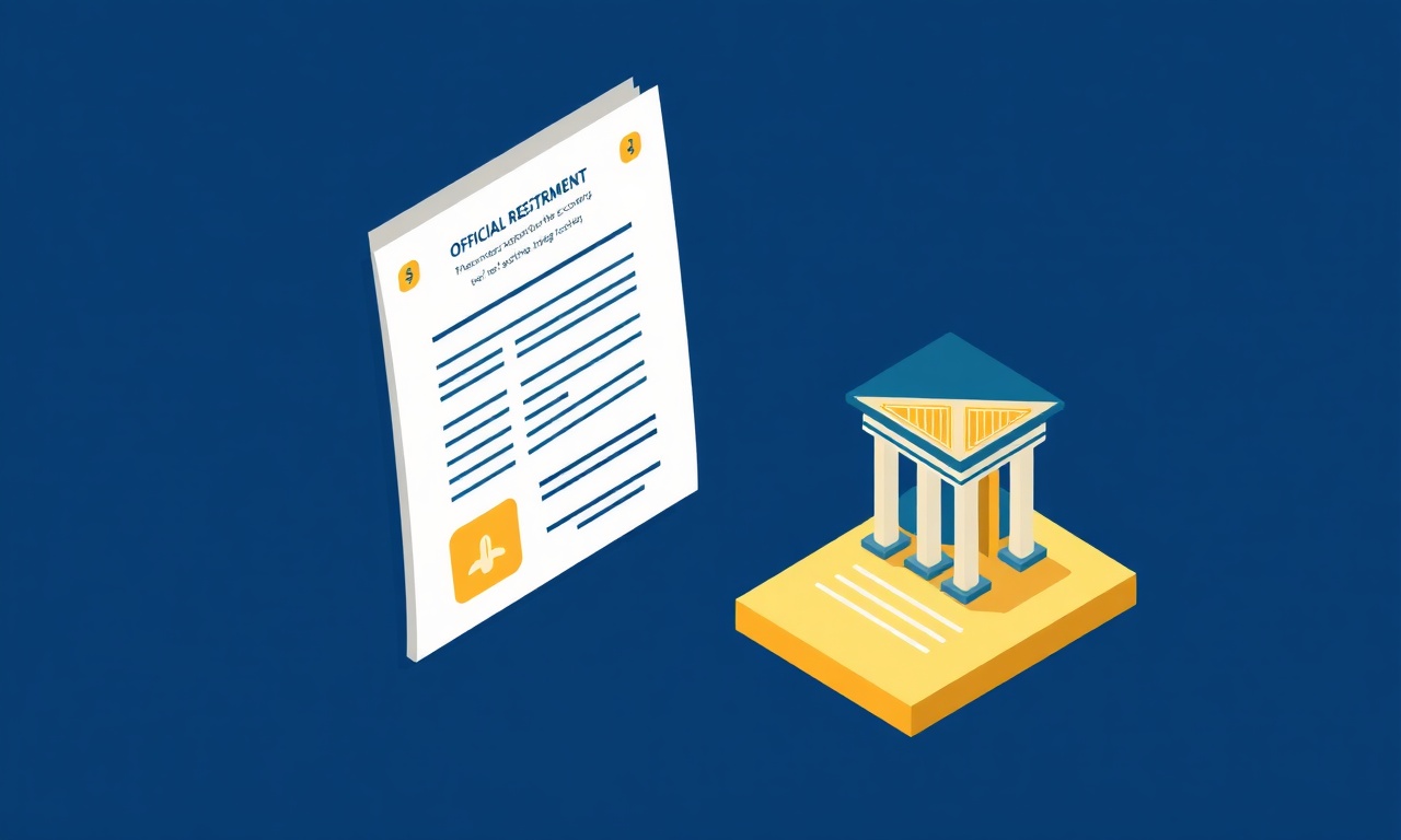 Site yönetimi resmi kayıt ve banka hesabı işlemlerini sembolize eden lacivert ve altın tonlarında izometrik illüstrasyon