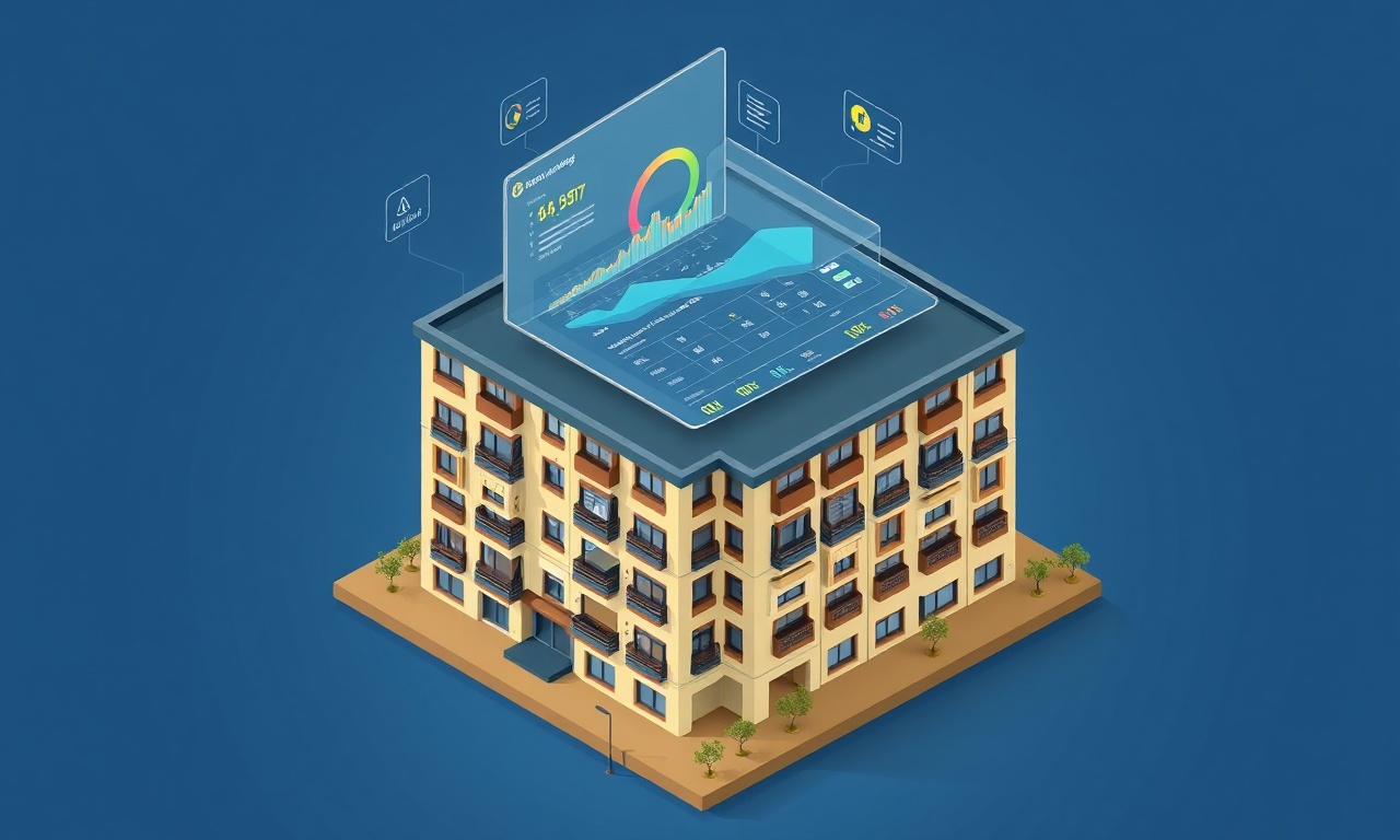 Yapay zeka destekli site yönetim paneli, Doğu Anadolu apartman yönetimi, izometrik dijital arayüz illüstrasyon