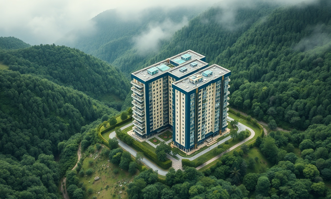 Mengen'de yeşil vadide apartman silueti, Karadeniz iklimine özgü ormanlık arka plan