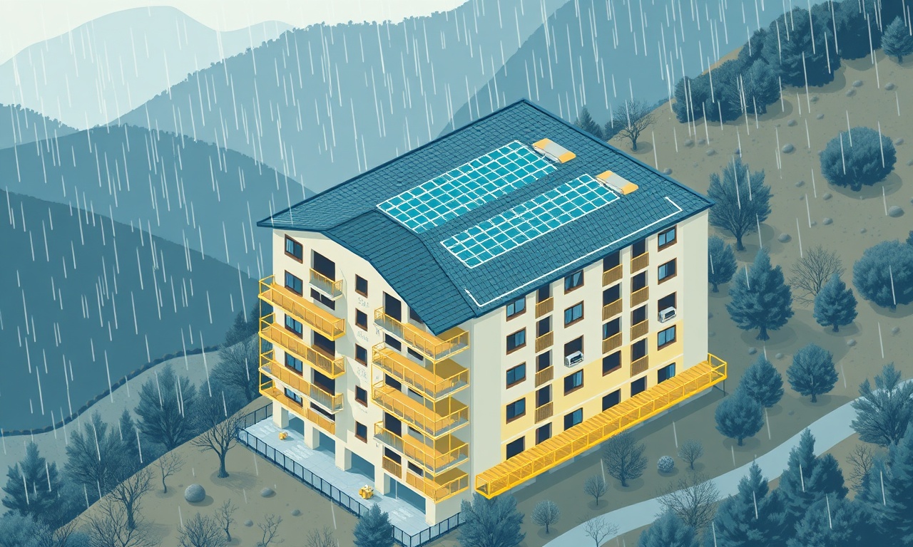Seben'de yağışlı iklim ve deprem riski — çatı yalıtımı, su tahliyesi ve DASK gereklilikleri illüstrasyonu