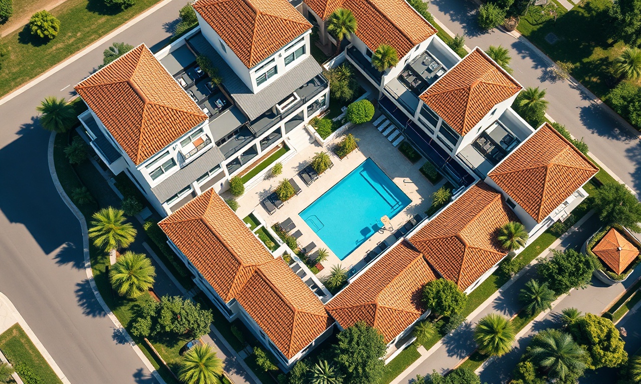 Bucak Burdur'da sıcak iklimli modern konut sitesi kuş bakışı izometrik görünüm