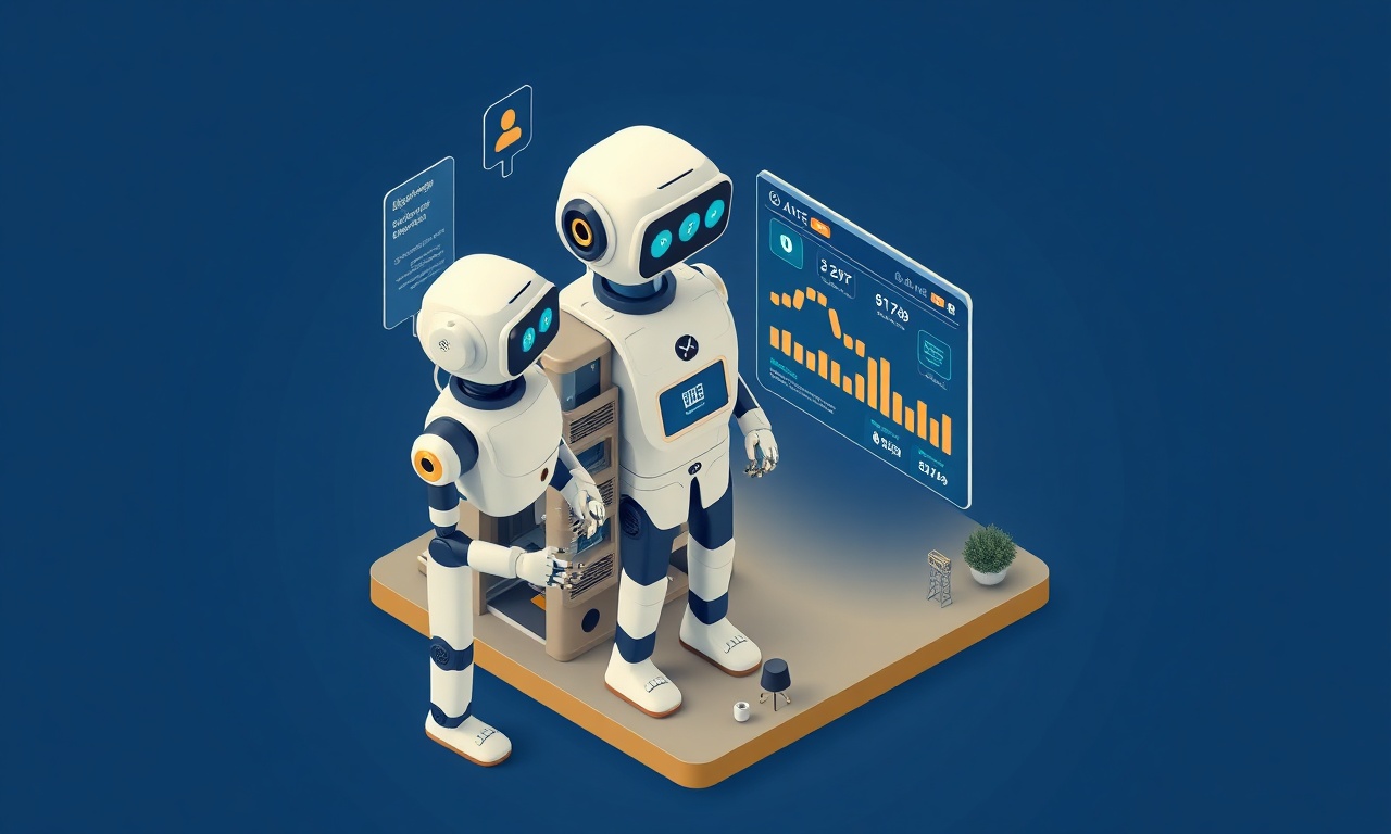 AI destekli site yönetim platformunu temsil eden izometrik dijital asistan ve apartman illüstrasyonu