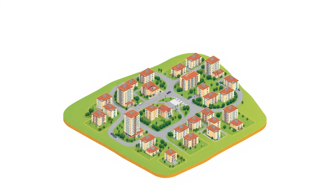 Harmancik Bursa'da apartman ve site bloklarından oluşan isometrik konut silueti, lacivert ve altın ton