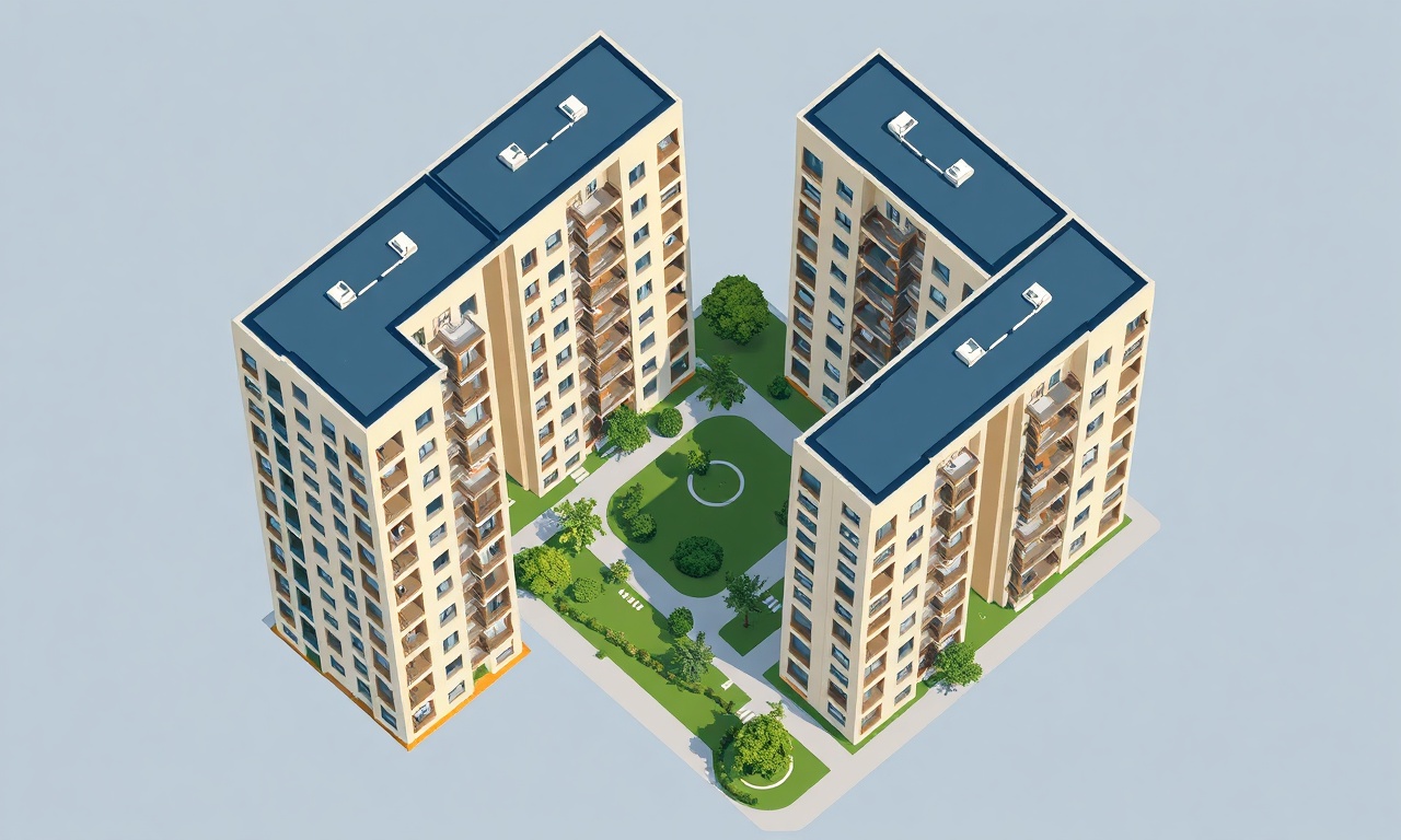 Mustafakemalpasa Bursa'da çok katlı konut sitesi izometrik illüstrasyon, lacivert altın renk paleti