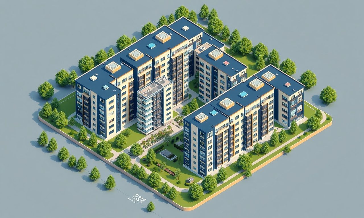 Nilüfer ilçesi Bursa'da modern konut sitesi izometrik illüstrasyonu, lacivert ve altın renk paleti