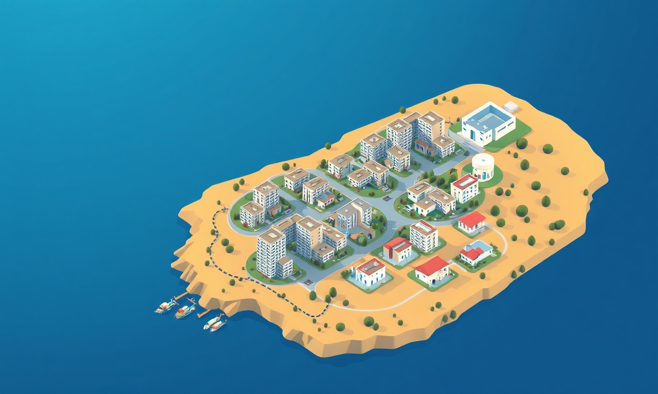 Ayvacik, Çanakkale'de kıyı kesiminde apartman ve site dokusu — izometrik illüstrasyon