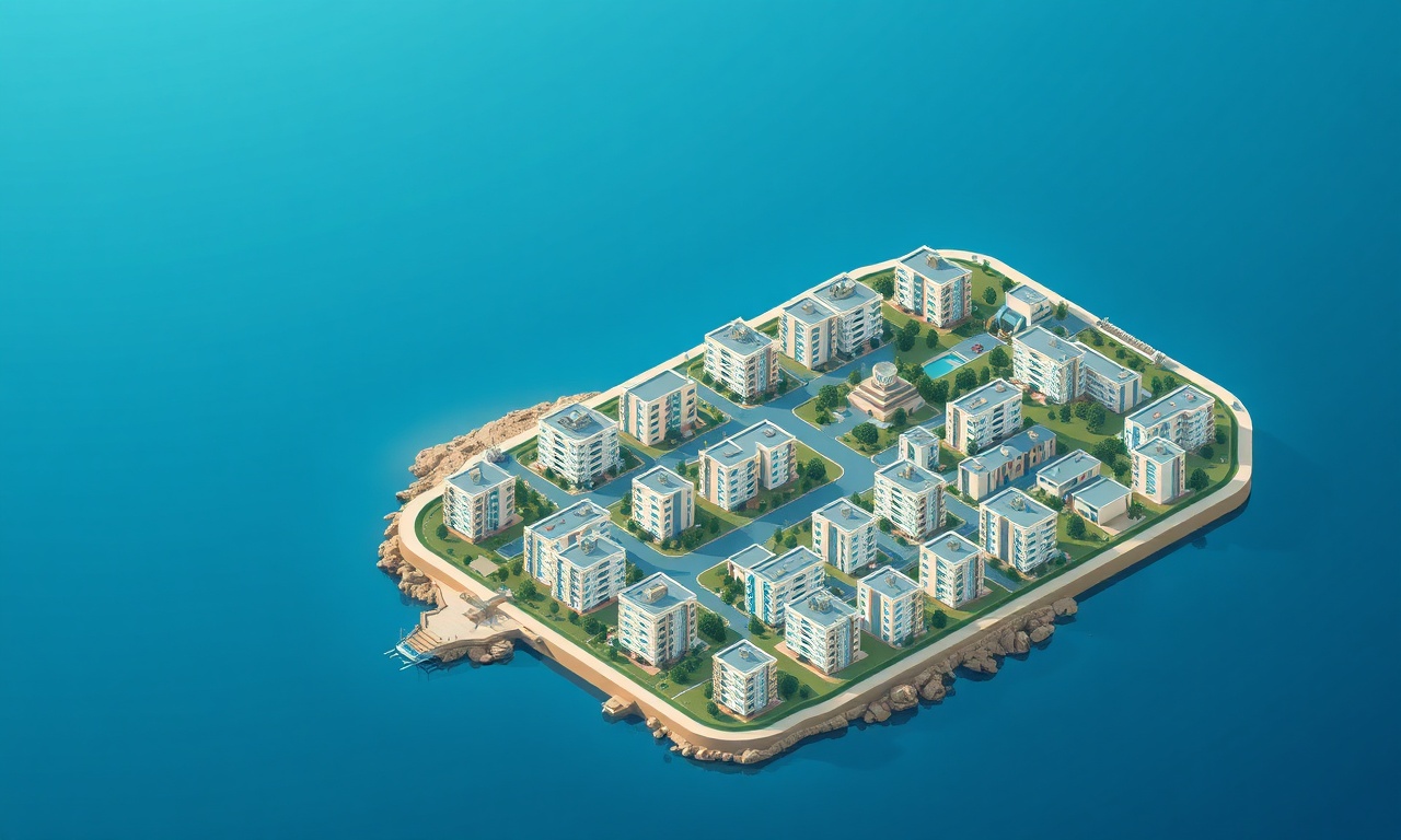 Lapseki ve Çanakkale kıyısında apartman ve site yapılaşmasını gösteren izometrik illüstrasyon