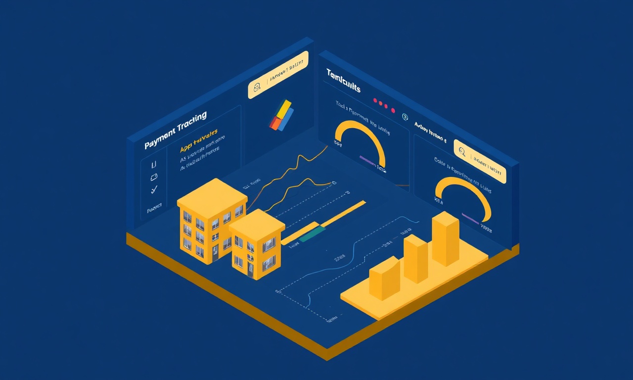 Aidat tahsilat ve borç takip sistemi — izometrik dashboard illüstrasyonu