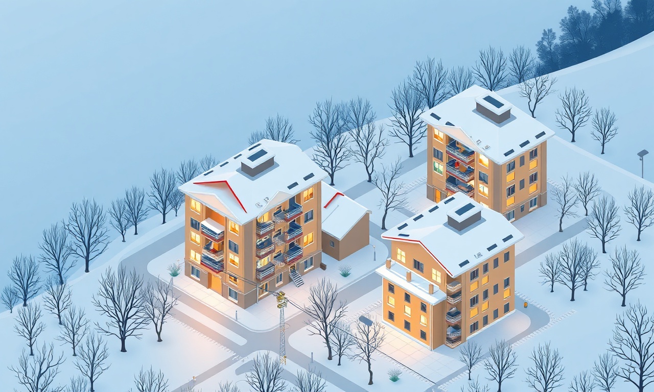 Kizilirmak'ta karasal kış koşulları ve apartman yönetimindeki etkisi izometrik görseli