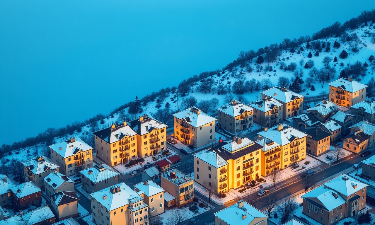 Sabanozu ilçesinde karasal kış manzarası, apartman blokları ve konut silüeti