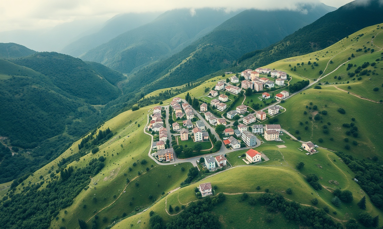 Bogazkale Çorum konut dokusu — eğimli arazide apartman blokları, nemli Karadeniz iklimine özgü yeşil peyzaj