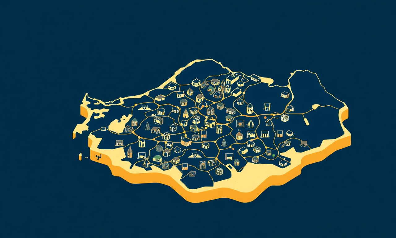 Oguzlar ve komşu Çorum ilçeleri konut yönetimi küme haritası, lacivert altın renk