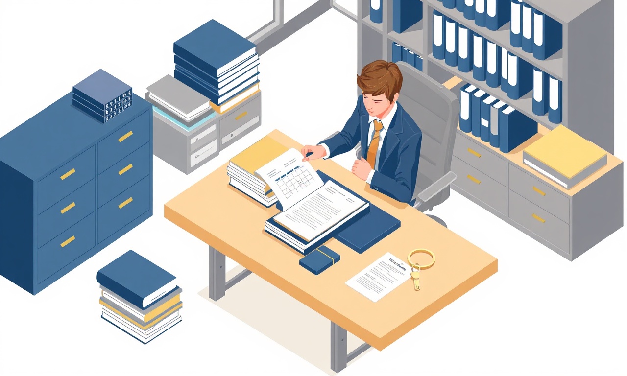 Yeni site yöneticisinin devir-teslim belgelerini incelediği izometrik ofis sahnesi