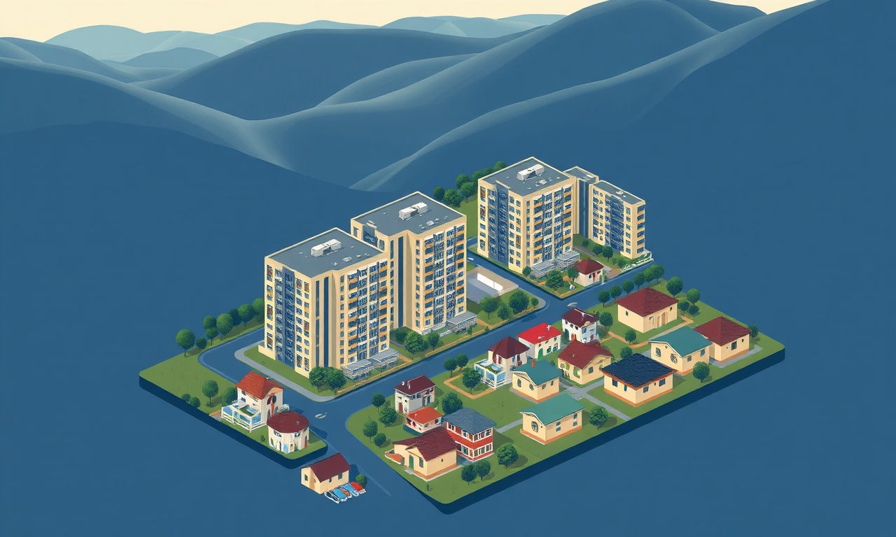 Sungurlu ilçesinde apartman ve site binalarının izometrik görünümü, Çorum Karadeniz geçiş iklimi