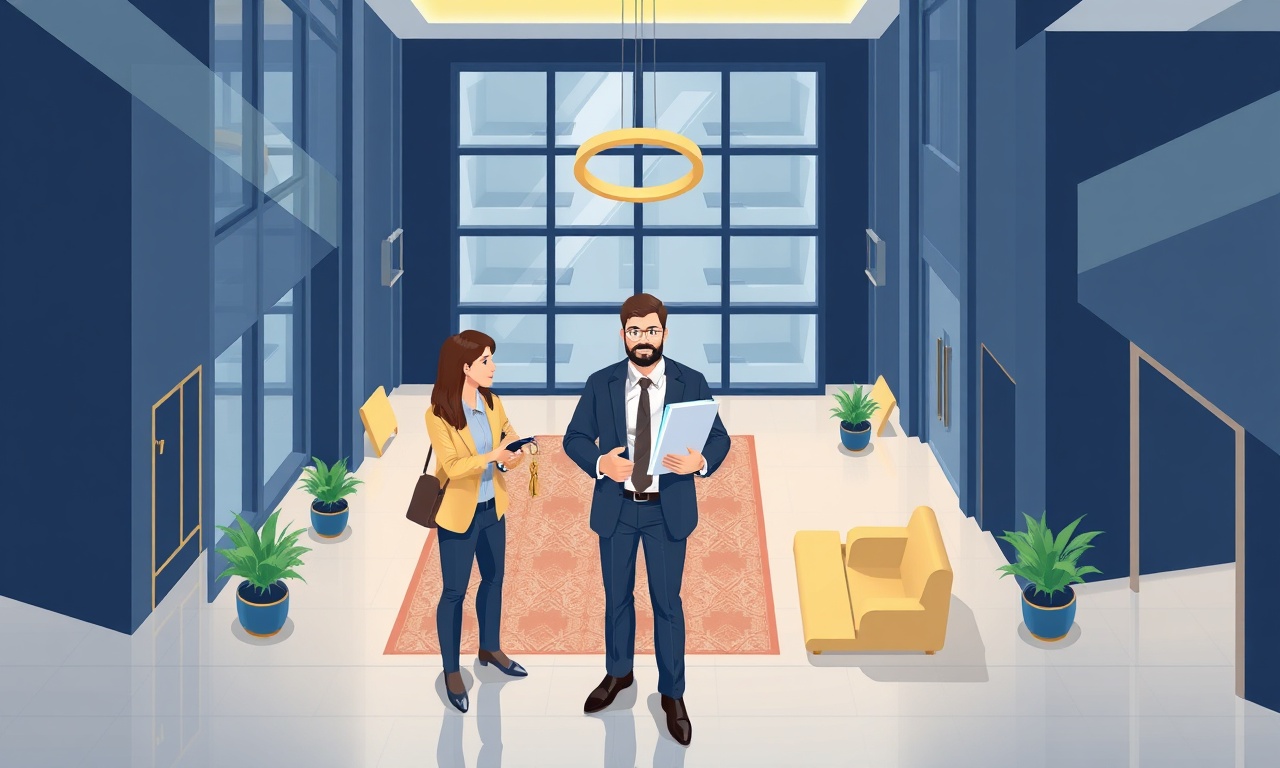 Yeni yönetici devir teslim töreni, apartman lobisi izometrik illüstrasyon