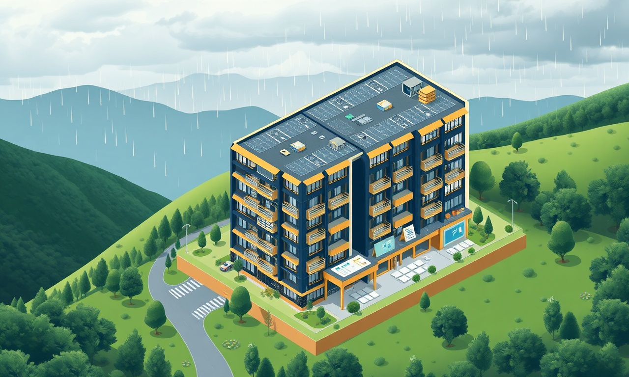 Kaynasli Düzce'de apartman ve site yönetimini temsil eden izometrik mimari illüstrasyon