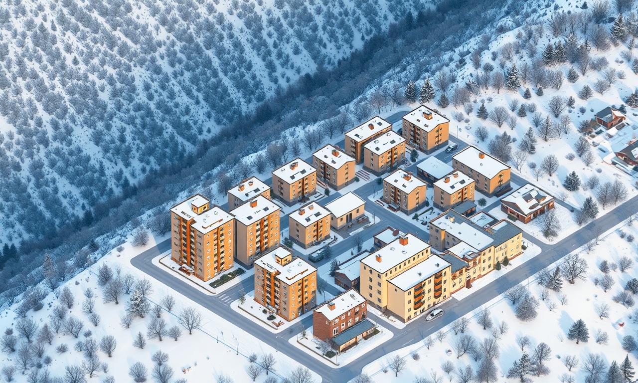 Maden ilçesinde kış manzarası ve apartman blokları, Doğu Anadolu konut silueti