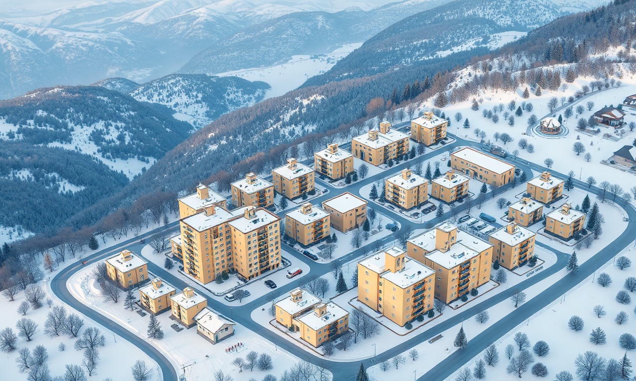 Hinis ilçesinde kışın apartman ve konut dokusu — izometrik illüstrasyon