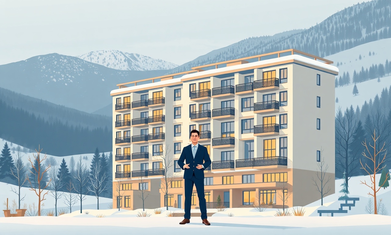 Senkaya'da yeni apartman yöneticisi, Doğu Anadolu kış ortamında konut binası önü illüstrasyonu