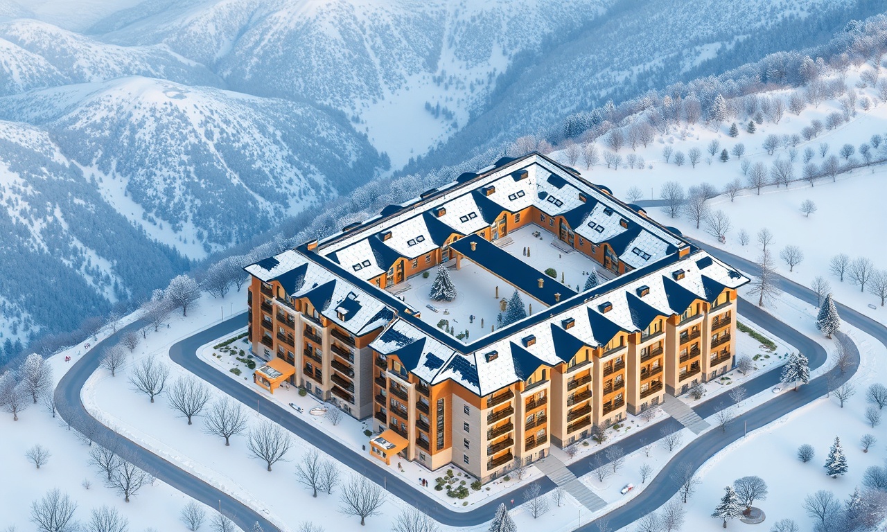 Yakutiye Erzurum konut silueti, kışın kar altında apartman kompleksi illüstrasyonu