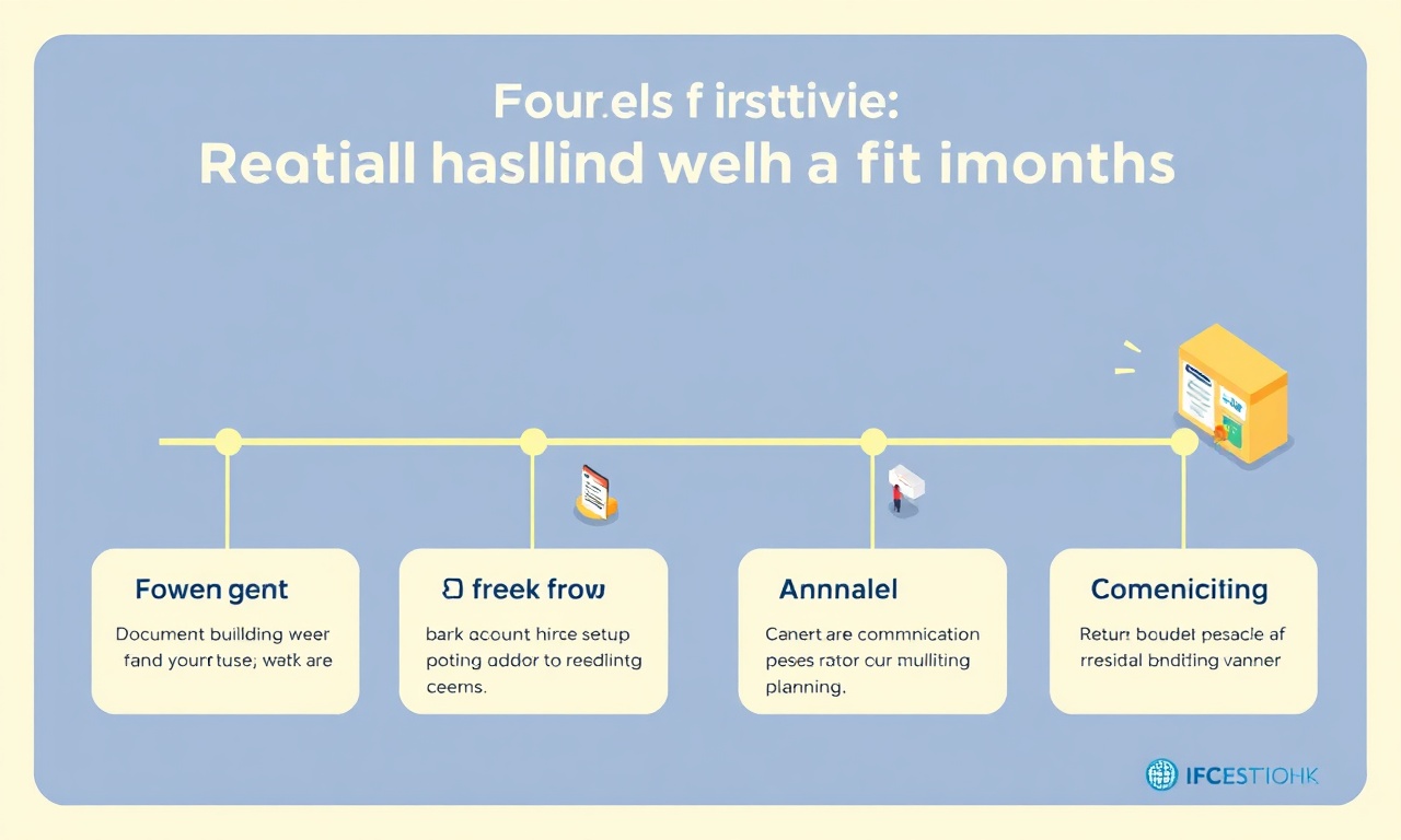 Alpu'da yeni site yöneticisinin ilk 30 günlük yol haritasını gösteren izometrik zaman çizelgesi