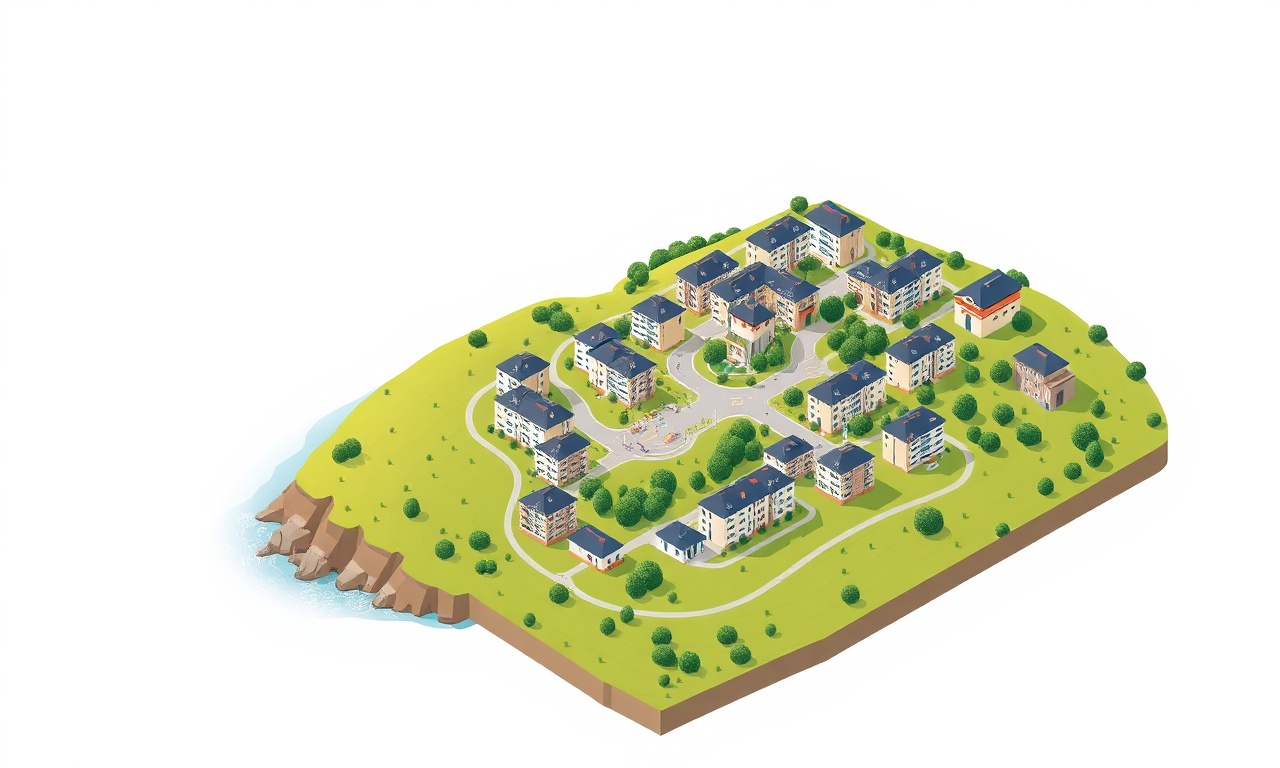 Gorele ilçesinde Karadeniz kıyısındaki konut blokları ve apartmanların izometrik çizimi