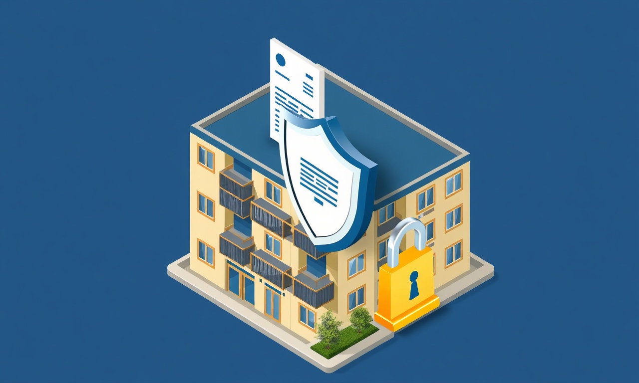 Apartman yönetiminde yasal uyum ve veri güvenliğini temsil eden izometrik hukuk görseli