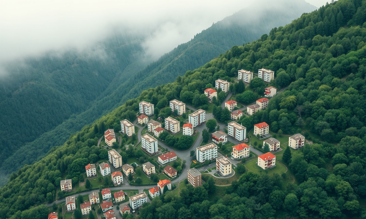Kelkit ilçesi konut silueti — Karadeniz dağ kasabası apartman ve yeşil yamaç manzarası