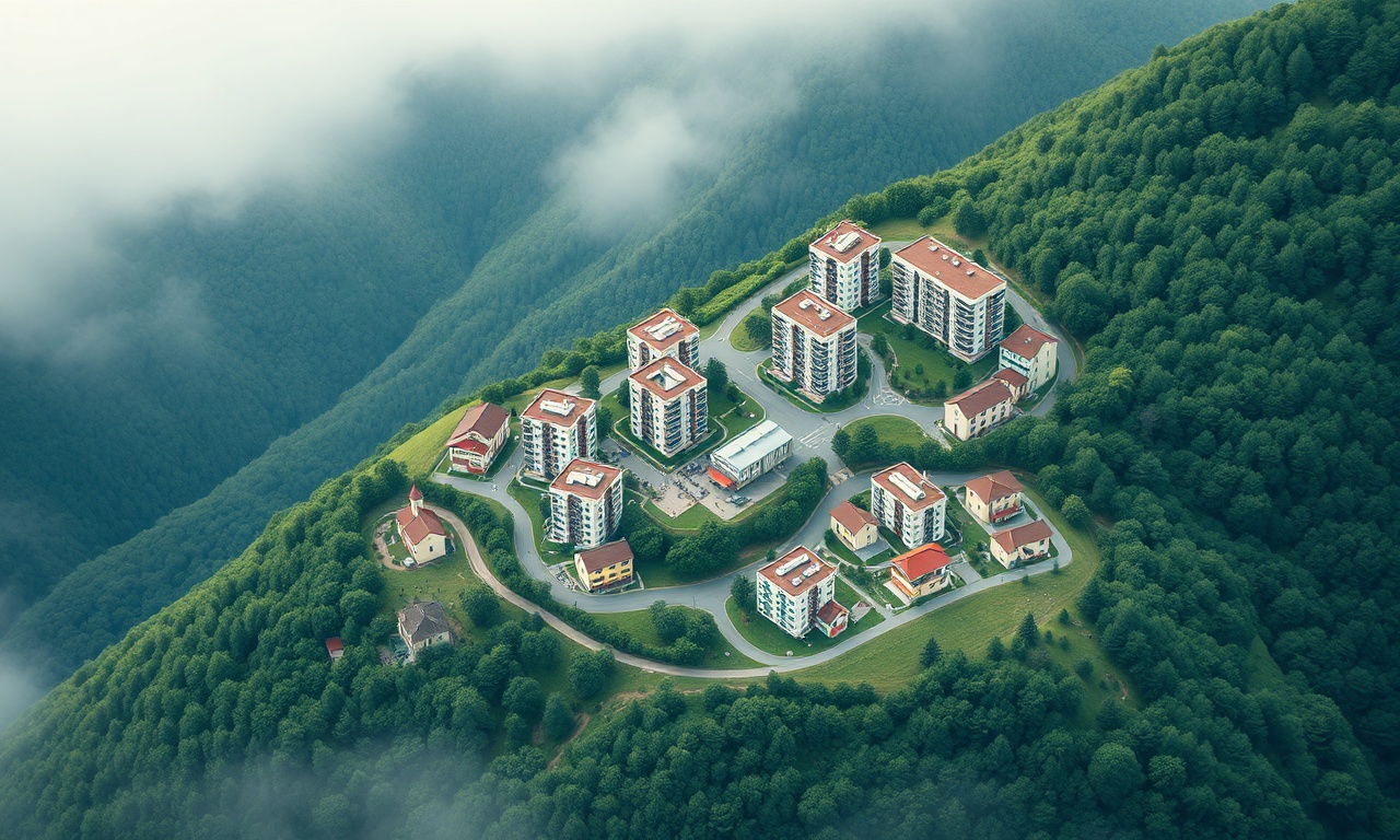 Siran ilçesi, Gümüşhane — dağlık Karadeniz coğrafyasında apartman ve konut dokusu illüstrasyonu