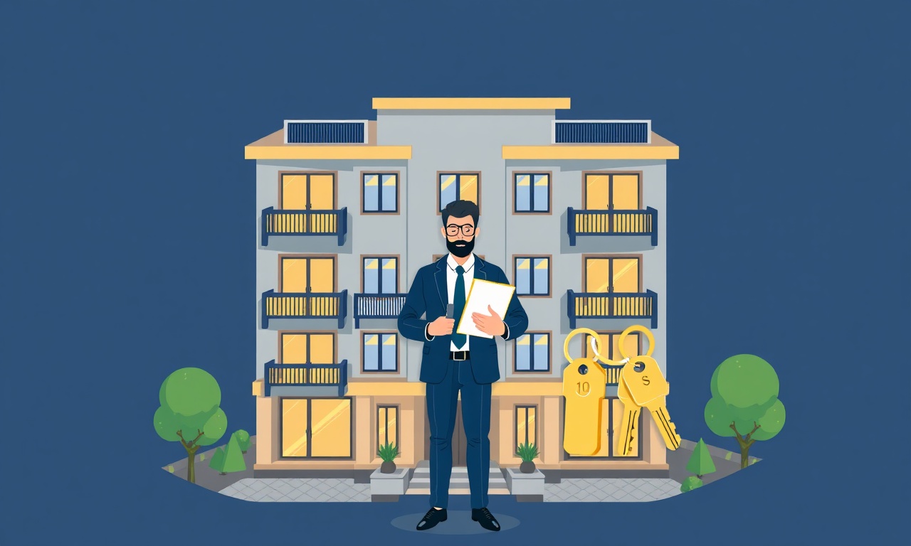 Payas apartman yönetimi devir-teslim illüstrasyon, lacivert altın tonlar