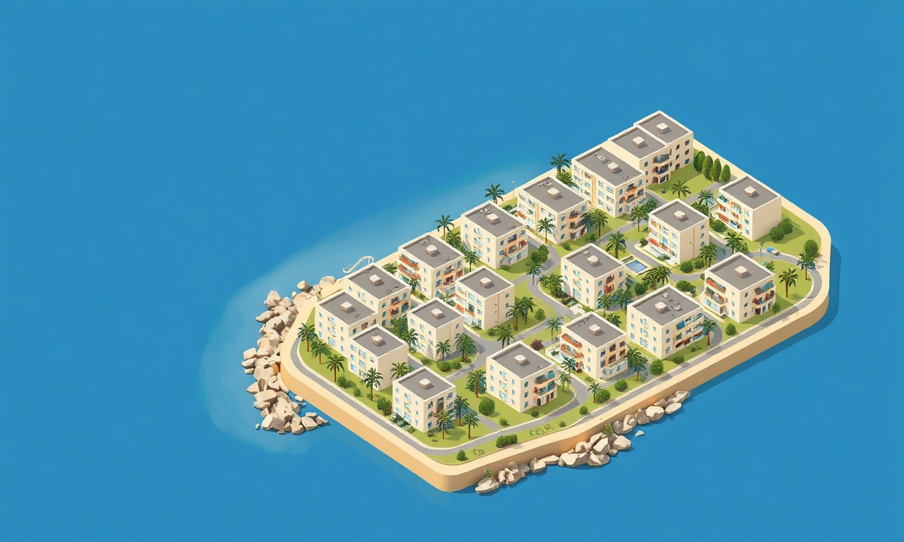 Samandag Hatay kıyı kesiminde apartman ve site silueti, lacivert-altın illüstrasyon