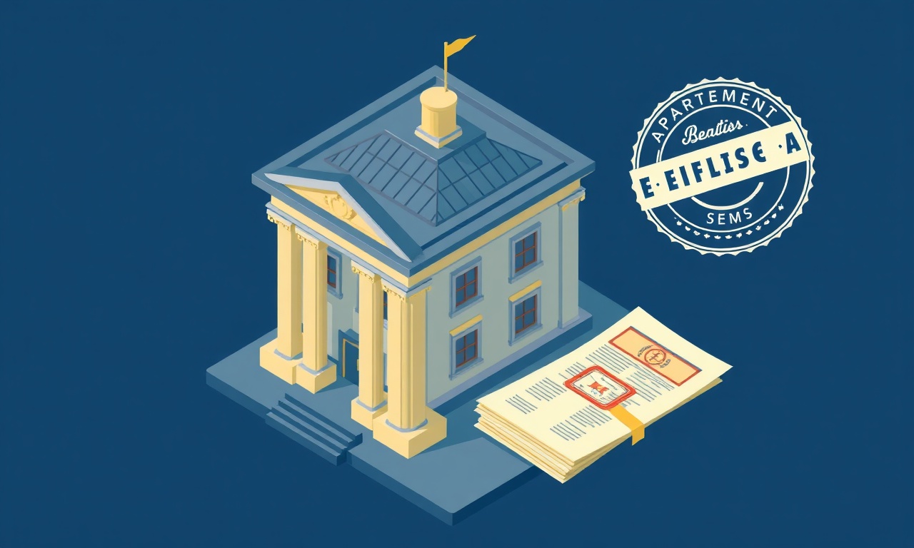 Site banka hesabı ve resmi kayıt işlemlerini simgeleyen izometrik bina ve belge illüstrasyonu