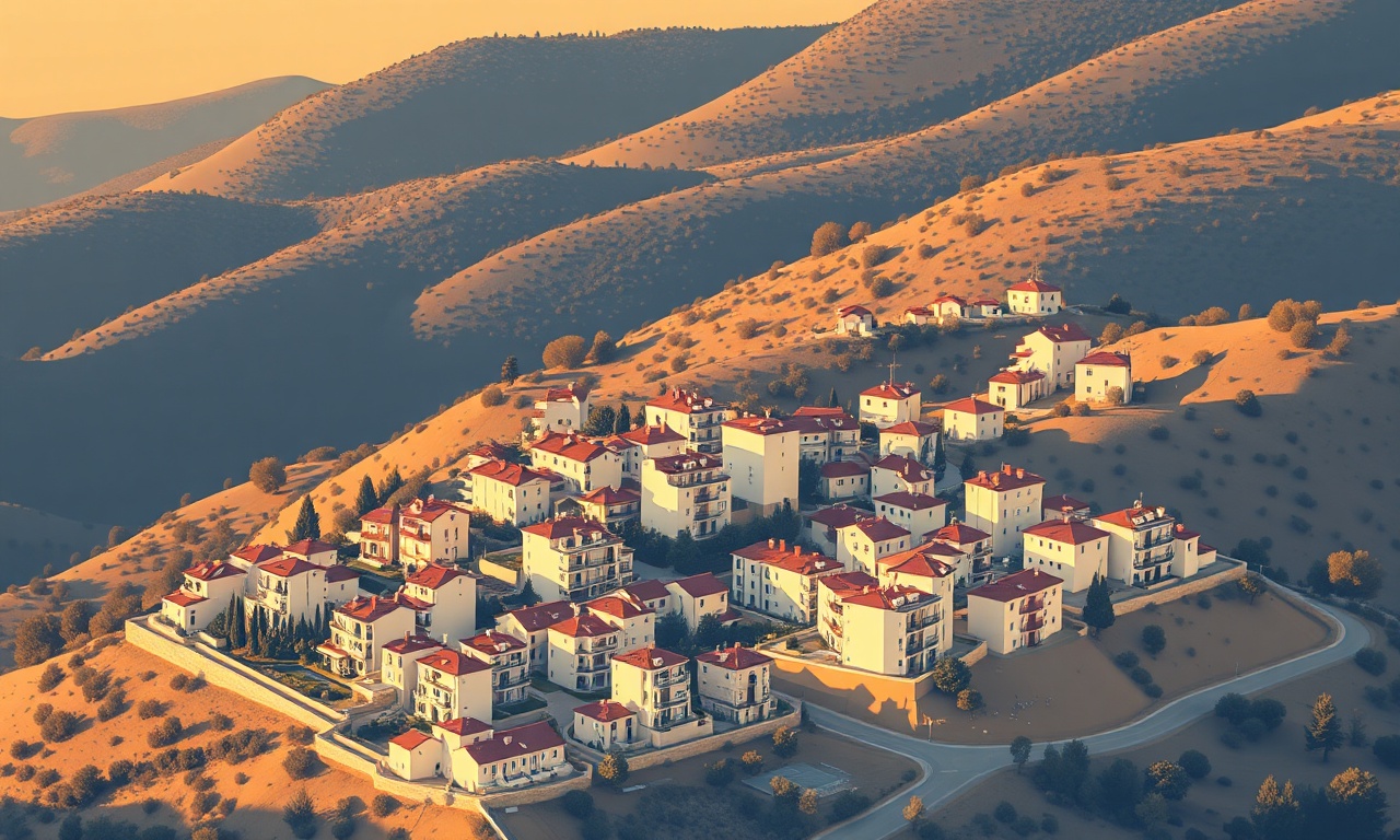 Yenisarbademli Isparta konut silueti, izometrik mimari illüstrasyon