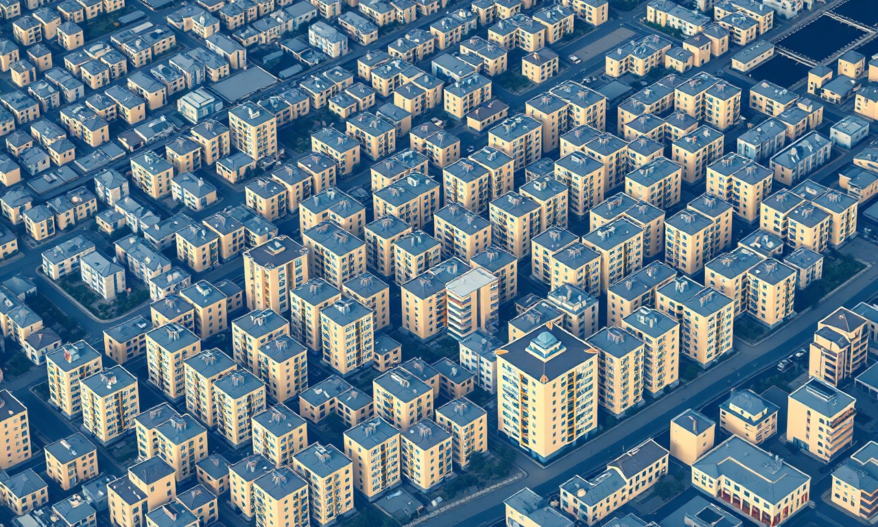 Bagcilar İstanbul'da çok katlı konut siteleri ve apartman blokları, lacivert altın ton izometrik illüstrasyon