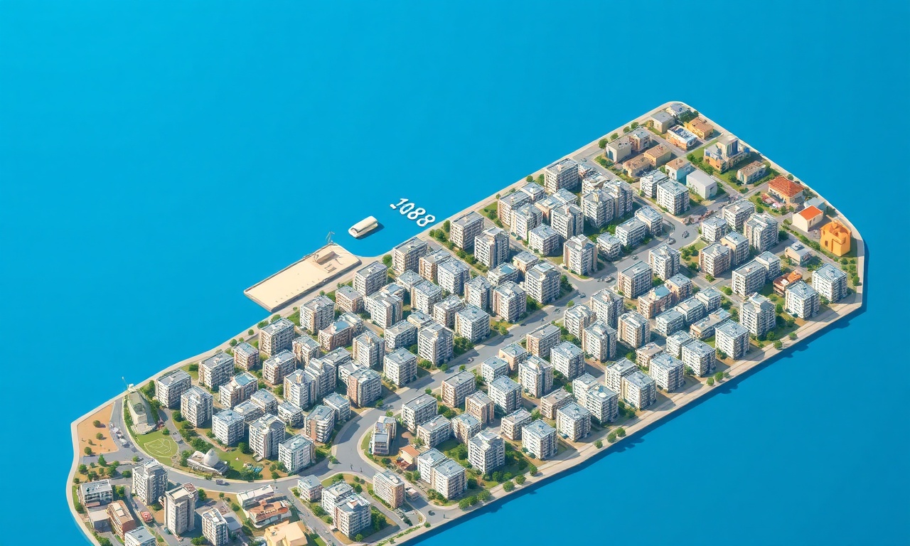 Küçükçekmece'de çok katlı konut siteleri ve göl kıyısı apartman blokları, izometrik illüstrasyon