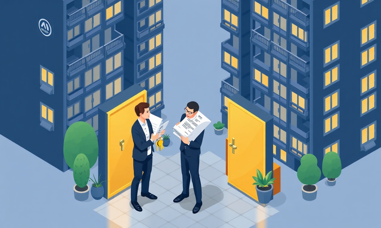 Yeni site yöneticisi devir-teslim tutanağı ve anahtar teslim alıyor, İstanbul apartman girişi, lacivert-altın tonu