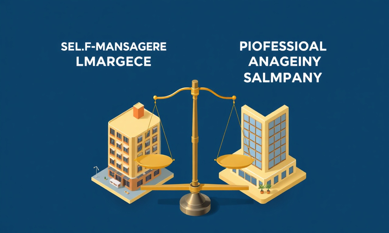 Kendi yönetim ile profesyonel şirket karşılaştırması, terazi ikonu, İstanbul apartman yönetimi, lacivert-altın-krem tonu