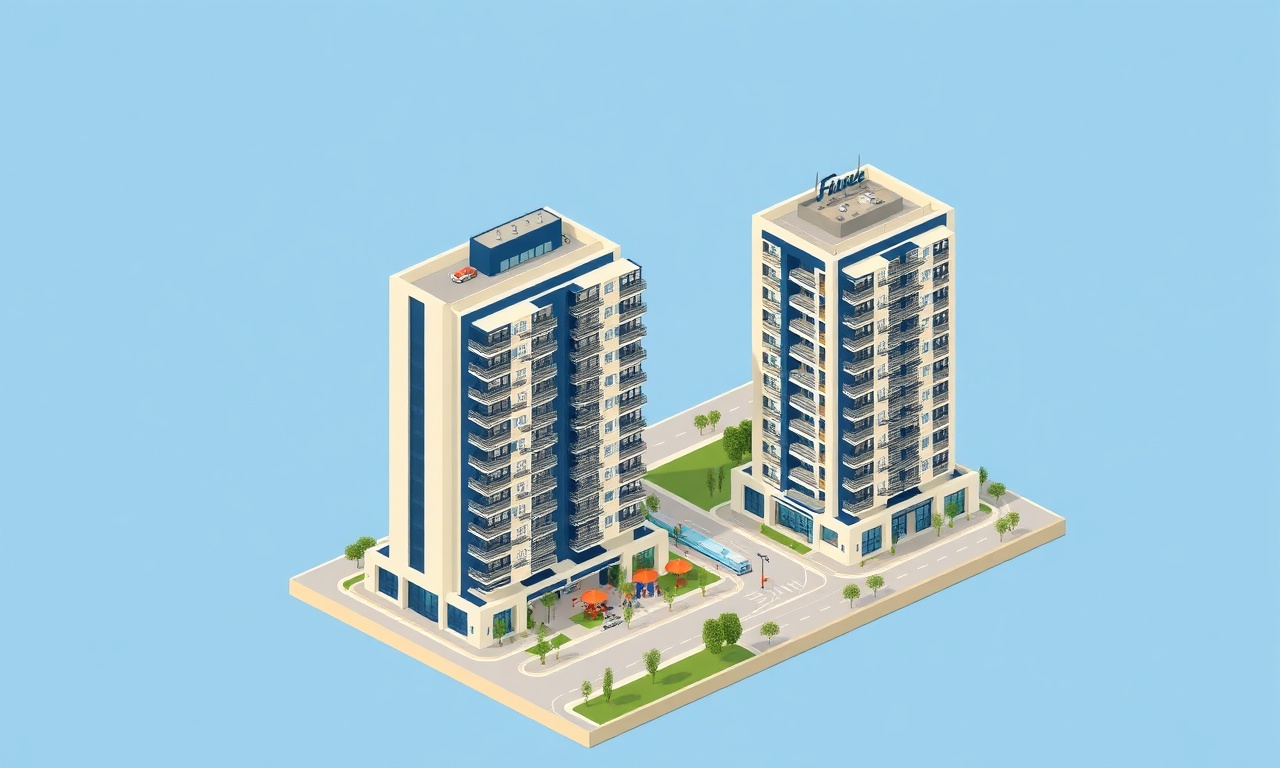 İzmir sahil silüeti önünde modern konut siteleri ve apartman yönetimi illüstrasyonu