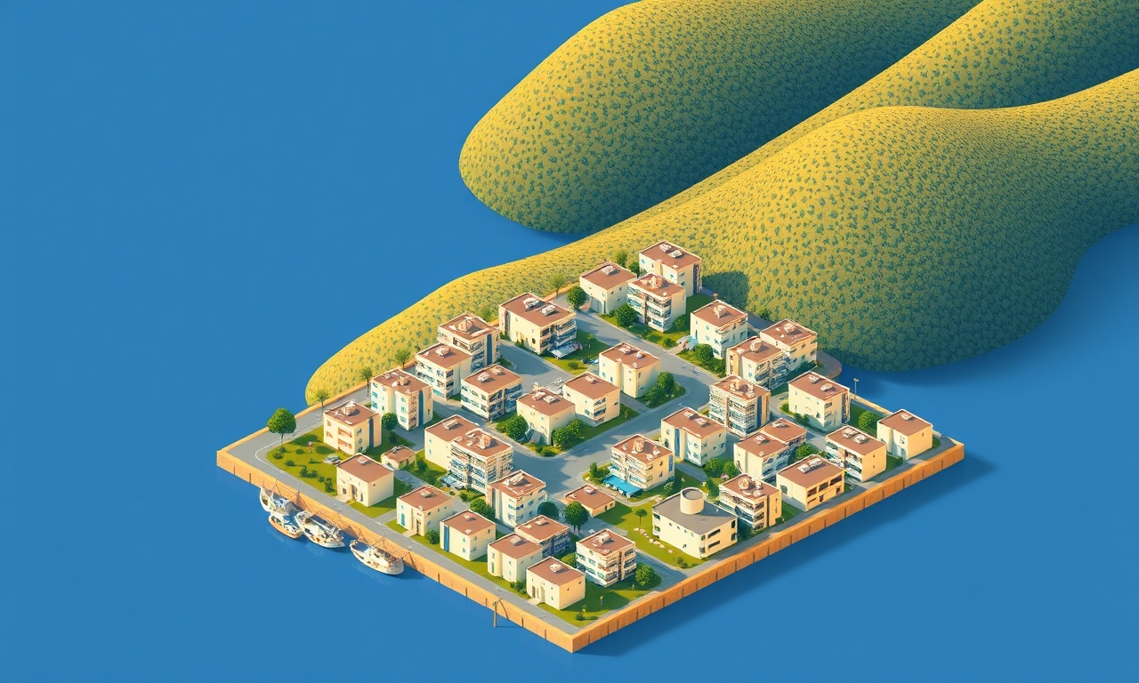Kiraz İzmir ilçesinde apartman binaları ve Ege doğasını temsil eden izometrik illüstrasyon