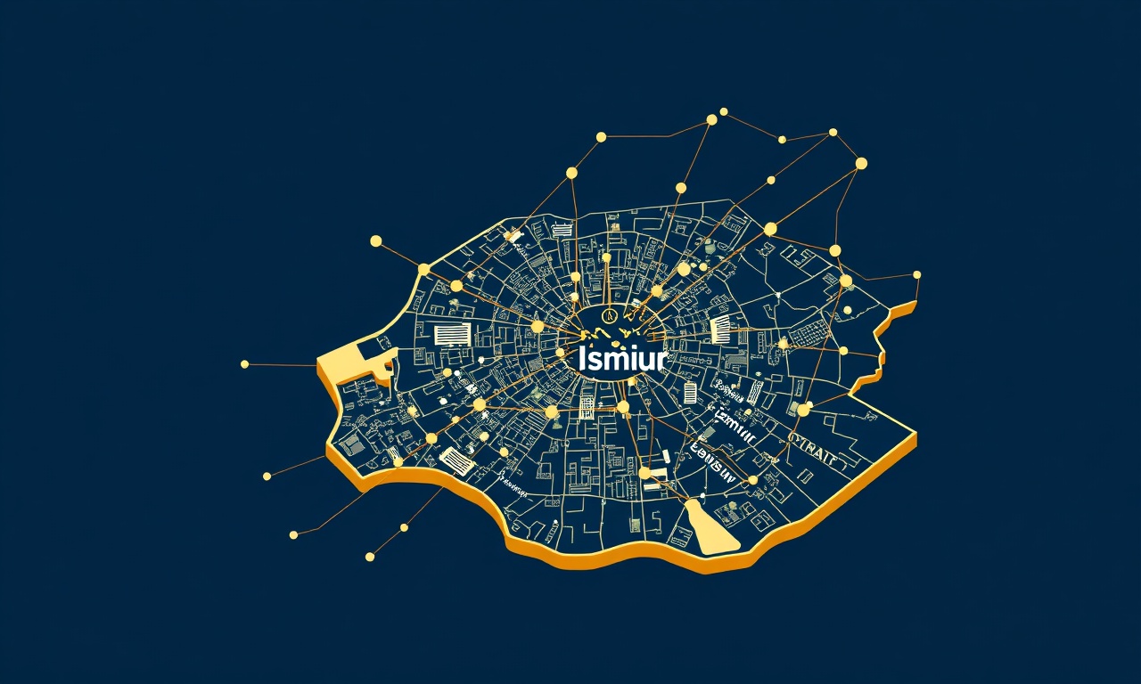 İzmir ilçelerinin birbirine bağlandığını gösteren izometrik harita illüstrasyonu