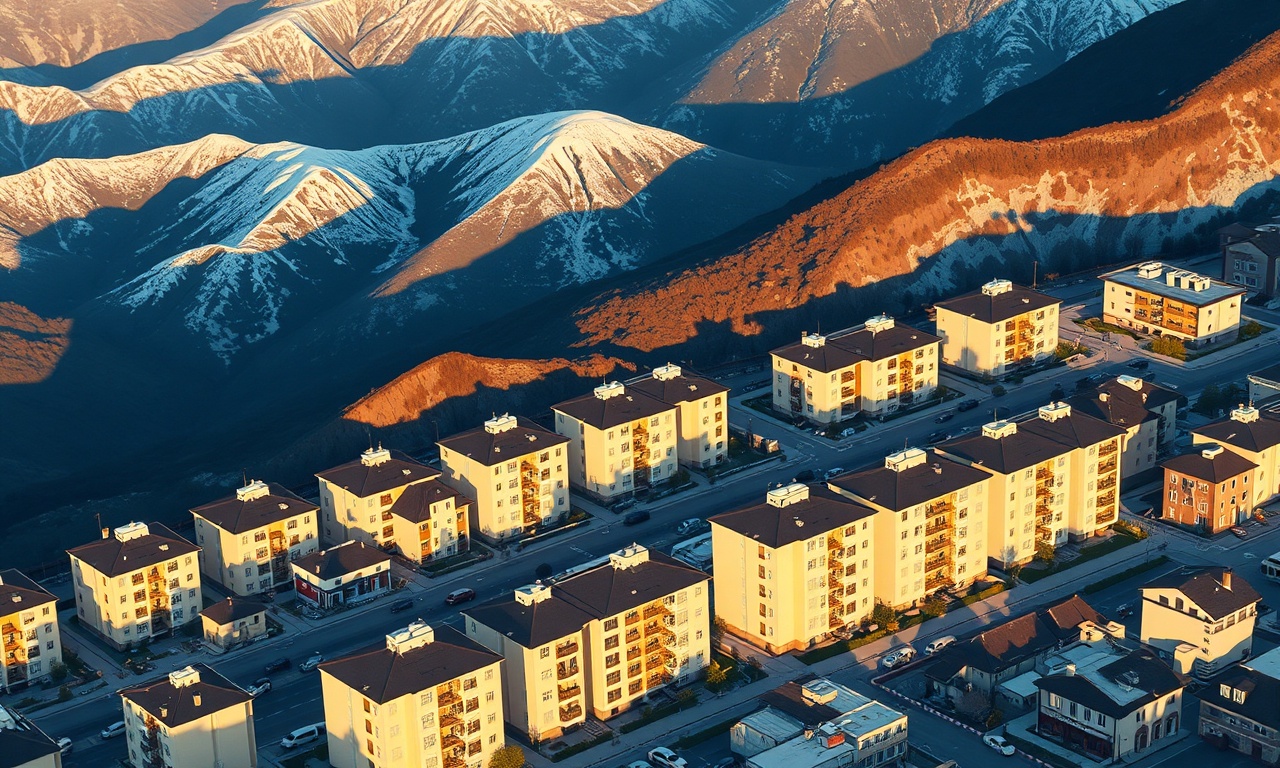 Ayranci ve Karaman'ın karasal iklimini yansıtan apartman silüeti, lacivert ve altın tonlarında izometrik illüstrasyon