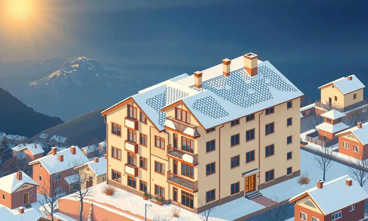 Digor Kars ilçesinde kar örtülü apartman silueti, lacivert gökyüzü ve altın rengi sabah ışığı