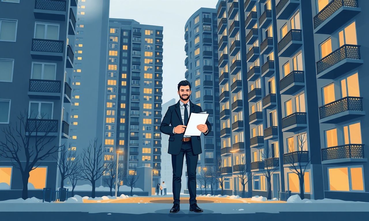Digor'de yeni yöneticiye devir teslim, apartman girişi lacivert altın tonda izometrik illüstrasyon