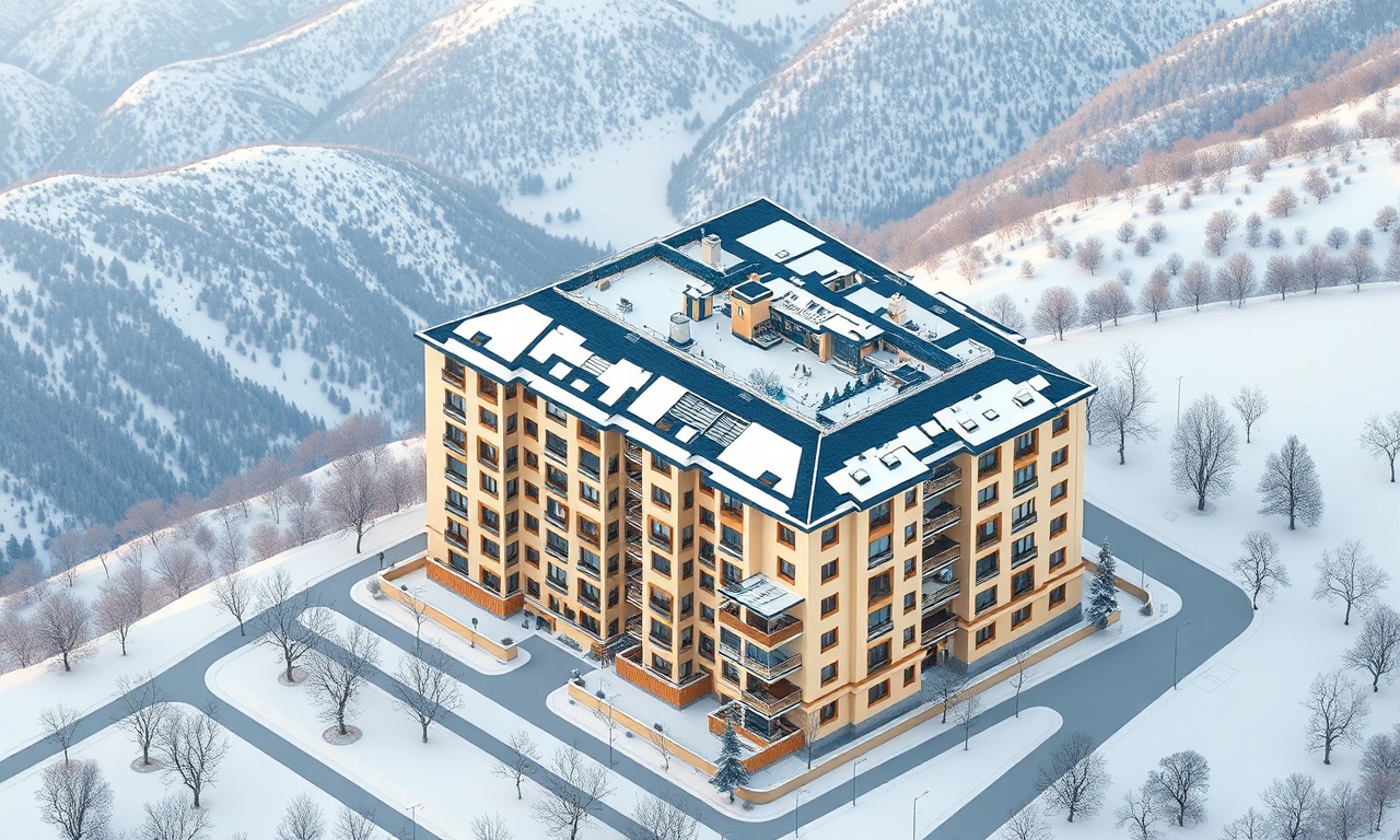 Kagizman Kars kış manzarasında apartman bloğu izometrik illüstrasyon