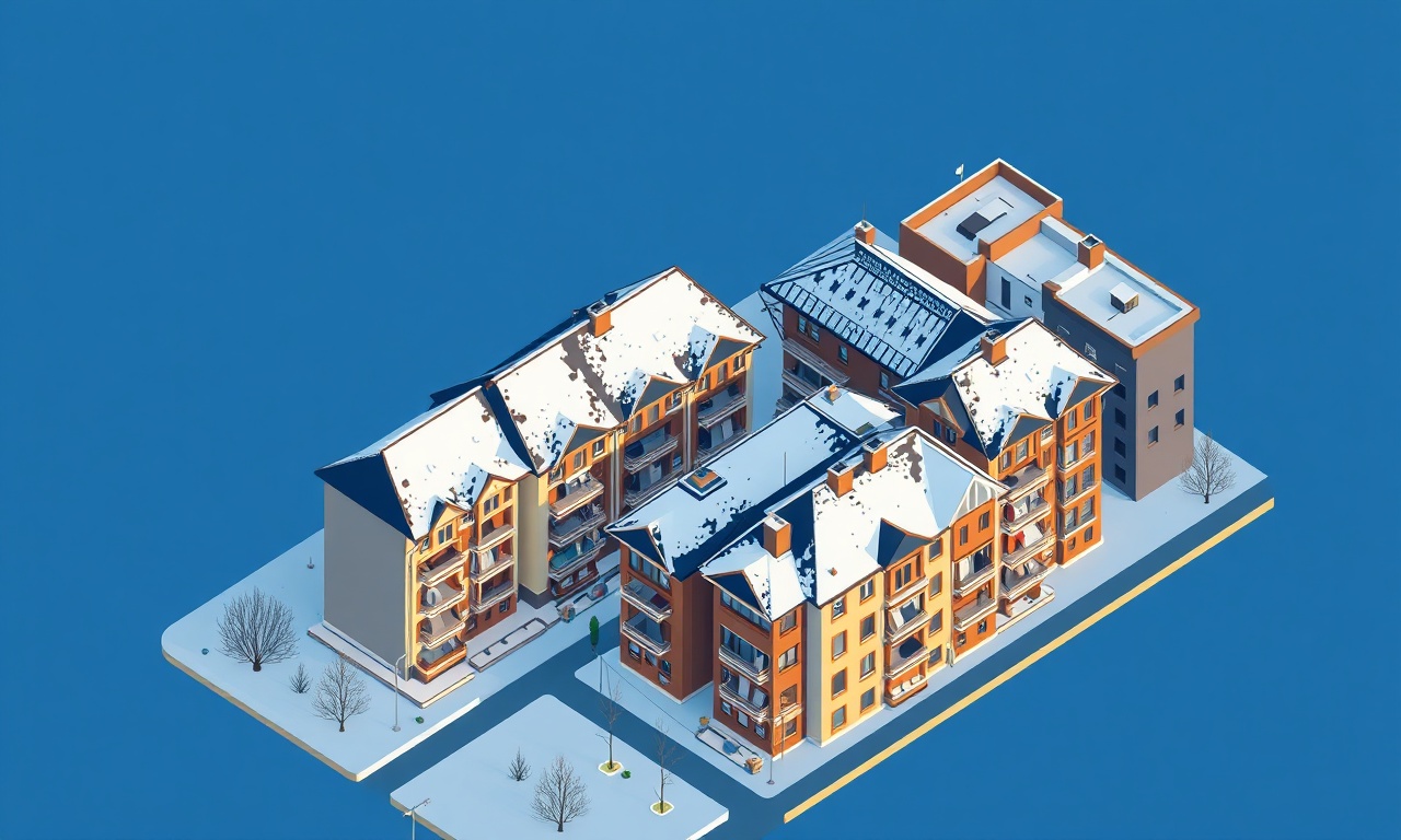 Kars Merkez ilçesinde kış manzarasında apartman ve site binaları, lacivert ve altın renk paleti