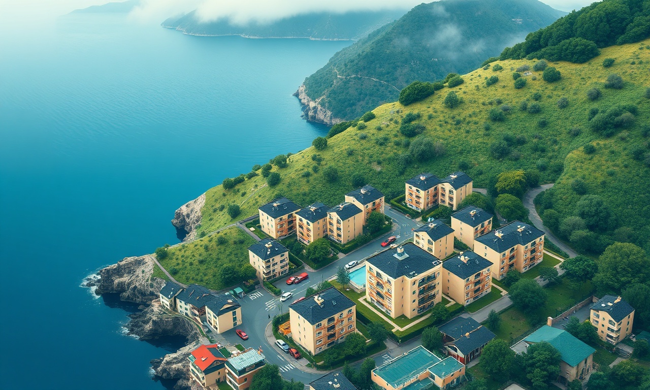 Hanonu ve Kastamonu Karadeniz bölgesinde apartman ve site silueti, yemyeşil tepeler ve yağışlı iklim