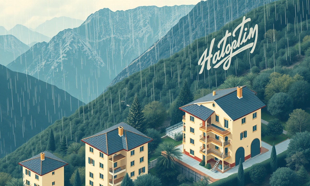 Kure yağışlı Karadeniz iklimine dayanıklı apartman çatı ve cephe su yalıtımı, izometrik illustrasyon