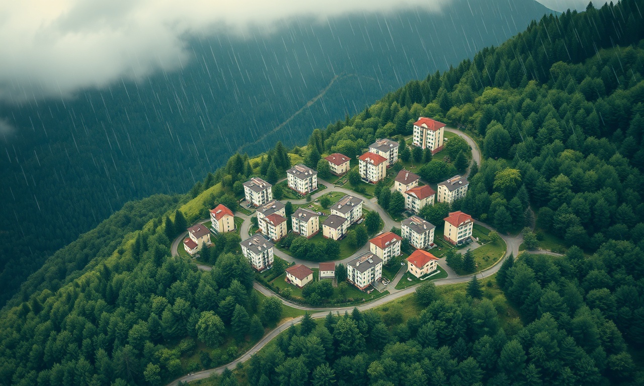 Kastamonu Pınarbası ilçesinde yeşil tepeler arasına yerleşmiş apartman binaları — site yönetimi rehberi görseli