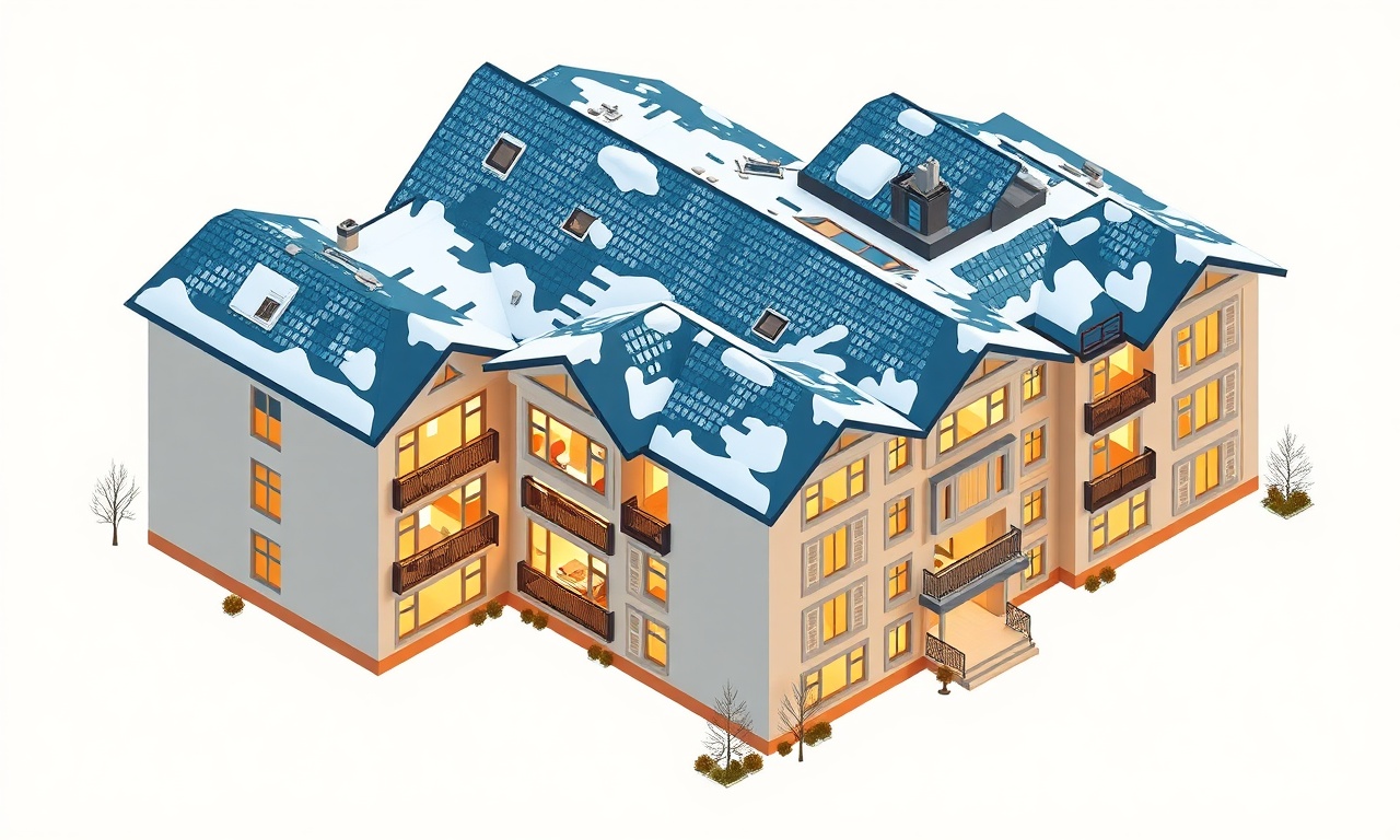Ozvatan Kayseri'de kışın aydınlık pencereleri olan apartman kompleksi izometrik illüstrasyonu